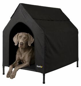 Lettino per cani lionto con tetto, lettino per cani resistente alle intemperie per interni ed esterni, traspirante e di facile manutenzione, 130x85x113 cm, nero