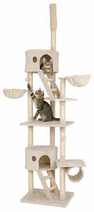 Tiragraffi lionto con tenditore a soffitto, torre attività grande 230-250 cm con 2 grotte, 2 abbeveratoi, scale e palline, beige