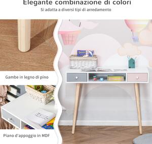 HOMCOM Scrivania per Bambini con Cassetti per Cameretta, Legno di Pino e MDF, 100x48x76.5cm, Bianco Rosa e Grigio