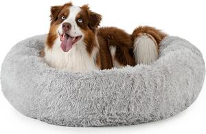 Lionto Donut dog bed, divano rotondo per cani con rivestimento in peluche e borchie antiscivolo, morbido e accogliente, diametro 100 cm, grigio chiaro