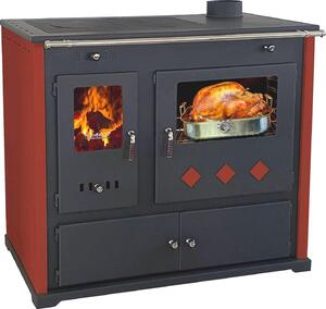 Stufa a legna con vano cottura e piano di cottura Stufa a legna Pracktik Lux Red Stufa a legna da 9,5 kW Stufa a legna