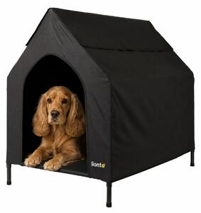 Lettino per cani lionto con tetto, lettino per cani resistente alle intemperie per interni ed esterni, traspirante e di facile manutenzione, 90x65x85 cm, nero