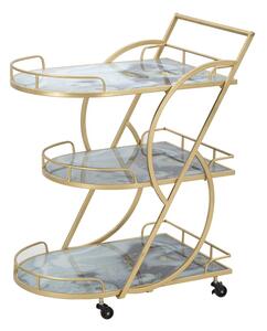 Carrello Marble Glass Mix 71x45,5x84,5 cm in Ferro e MDF e Vetro Oro e Multicolor