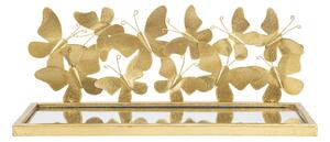 Comodino Mensola Butterflies Coppia 43x19,2x16,5 cm in Ferro e MDF e Specchio Oro