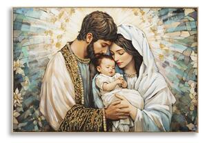 Stampa Dipinta su Tela Laccata Natività con Cornice 122x4x82 cm in Abete e Tela e Plastica