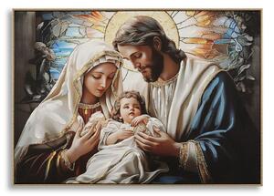 Stampa Dipinta su Tela Laccata Natività con Cornice 102x4x72 cm in Abete e Tela e Plastica