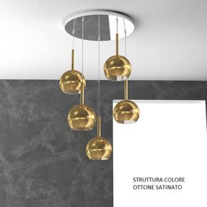 Sosp. ottone sat. tonda 5 luci vetri tutti piccolo oro 1155os-s5 tp-or