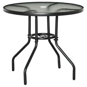 Tavolino da Giardino Ø80x72 cm Piano in Vetro con Foro in Metallo Nero