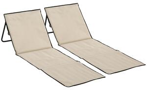 Set 2 Sdraio 142x51x40 cm Pieghevoli con Tasca Resistente Acqua in Tessuto Oxford Beige