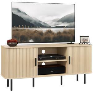 HOMCOM Mobile TV 55" con 2 Armadietti e 2 Ripiani in Legno e Acciaio, 120x40x55 cm, Nero e Rovere