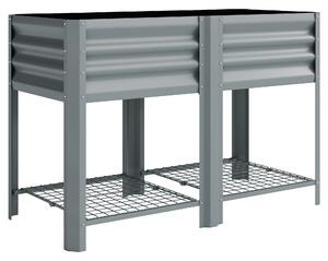 Vaso Rialzato 120x55x80 cm con Ripiano Portaoggetti Capacità 150L in Acciaio Zincato Grigio