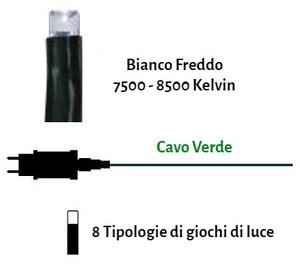 Catenaria Natalizia LED 8 GIOCHI DI LUCE, 8m, Cavo VERDE, IP44 Colore Bianco Freddo 7500 - 8500 °K