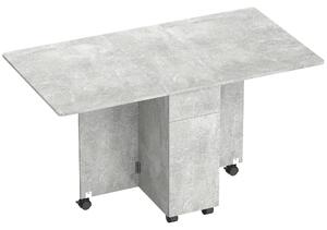 Tavolo da Pranzo Pieghevole 140x76x74 cm con Ruote con 2 Cassetti 2 Ante e Armadietto in Legno Grigio Cemento