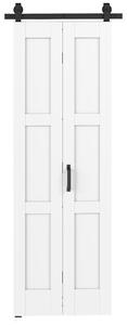 Porta Scorrevole a Soffietto 71,2x3,5x213,4 cm Stile Rustico Kit Montaggio con Maniglia in MDF Bianco Effetto Legno