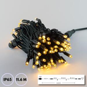 Catenaria Natalizia LED 11.6m, IP65, Cavo VERDE Colore Bianco Caldo 2.700K