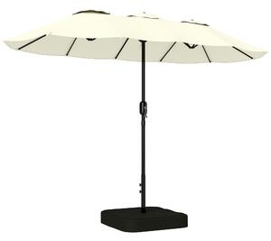 Ombrellone Doppio da Giardino a 12 Stecche con Manovella Base a Croce e Sacchi in Metallo e Poliestere Beige