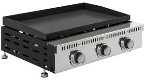 Griglia a Gas 62x49x23 cm Piastra di Cottura Portatile 3 Bruciatori con Vaschetta Raccogli Grasso Nero