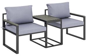Set 3 Pezzi da Esterno con Tavolo da Giardino e 2 Sedie con Seduta in Texteline e Cuscini Grigio