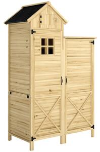 Armadio da Esterno per Attrezzi 106x57x167 cm a 2 Zone con Ripiani Regolabili e Finestra in Legno di Abete Naturale
