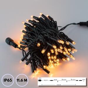 Catenaria Natalizia LED 11.6m, IP65, Cavo VERDE Colore Bianco Caldo 2.100K