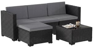 Set 5 Pezzi Salotto da Esterno con Divano Modulare e Tavolino con Piano in Vetro in Rattan PE Grigio