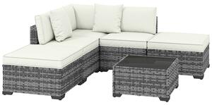 Set 6 Pezzi >Salotto da Giardino con Divano Modulare Tavolino e Cuscini in Rattan e Acciaio Grigio