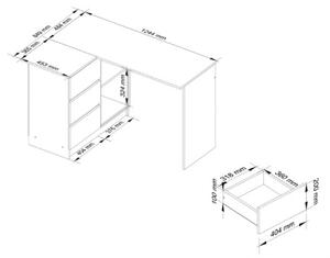 Scrivania Angolare 124 Cm 3 Cassetti Sinistra Bianco Opaco Artika