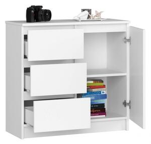 Cassettiera Credenza 80 Cm 3 Cassetti 1 Anta Laterale Artika Bianca