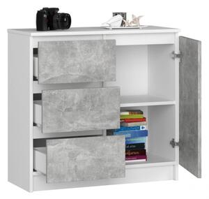 Cassettiera Credenza 80 Cm 3 Cassetti 1 Anta Artika Bianco E Cemento