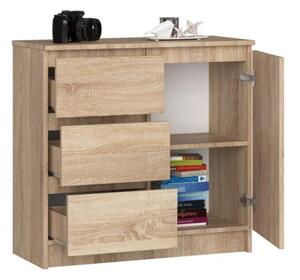 Cassettiera Credenza 80 Cm 3 Cassetti 1 Anta Artika Rovere Sonoma