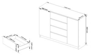 Credenza Soggiorno 2 Ante 4 Cassetti 140x40x100 Artika Bianca