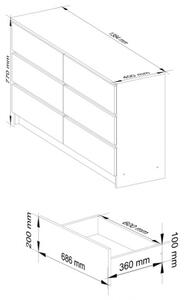 Cassettiera Credenza 140x40x77 Cm 6 Cassetti Artika Bianco Opaco