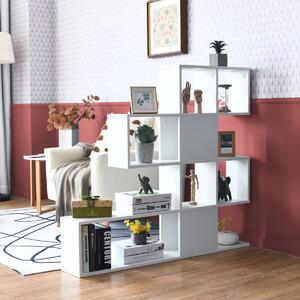 Costway Libreria a forma di scala a 5 livelli con ante, Scaffale decorativo in legno per il soggiorno e l’ufficio Bianco