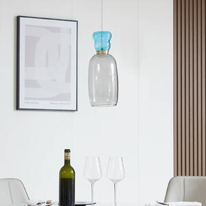 Lucande Lampada a sospensione Fay, grigio chiaro/azzurro, vetro, Ø 15 cm