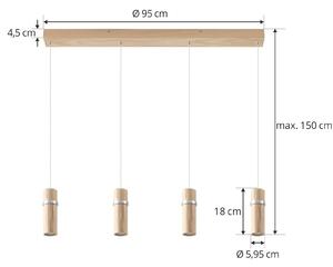 Lucande Nojus LED sospensione legno up/down 4 luci