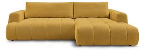 Divano angolare color senape allungabile e con contenitore (penisola a destra/chaise lounge) con rivestimento in ciniglia Fuji – Bobochic Paris