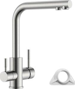 Rubinetto da cucina a tre vie in acciaio inossidabile, rubinetto da cucina 3 in 1 per filtro dell'acqua, rubinetto a tre vie con 2 maniglie, rubinetto da cucina in acciaio inossidabile spazzolato