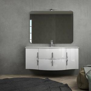 Mobile da bagno Praga 140 bianco lucido cm con vasca centrale sospeso senza specchio e senza colonna