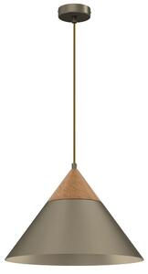 Lampada a sospensione con paralume conico in oro titanio con elemento in legno Singolo 1xE27 15W Luminex