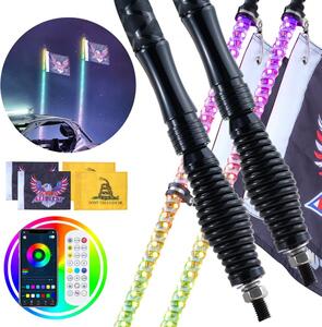 2 pezzi. Faro a frusta a LED con app e telecomando, impermeabile a 360° a spirale RGB con 2 bandiere, 1219,2 mm - Faro a frusta a LED per UTV, ATV e RZR