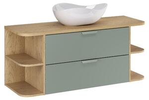 Set da bagno verde da 120 cm con piano in rovere e lavabo Cloud
