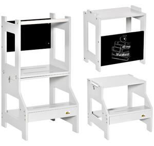 HOMCOM Scala Montessori 3 in 1 per Bambini con 1 Lavagna e Bordi Alti di Sicurezza, in Legno, 42x44x86 cm, Grigio | Aosom Italy
