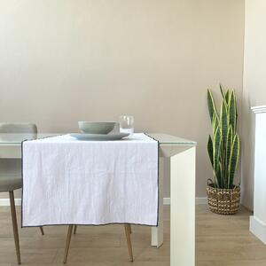 Côté Table Runner tavolo Corino Tinta Unita con Bordo Cotone Stone Wash 50x160 cm Bianco