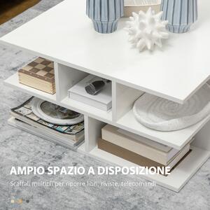 HOMCOM Tavolino Basso da Salotto Bianco, Design a 2 Livelli in Truciolato, Ripiani Aperti, 70x70x36.5 cm, Perfetto per Cibo e Bevande