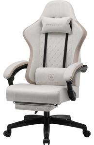 GTPLAYER Sedia da gioco Poltrona ergonomica da gioco Sedia da scrivania PC Gamer Sedia da corsa con superficie in tessuto, cuscino di seduta in piuma con poggiapiedi Beige