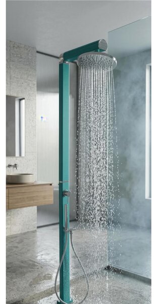 Doccia da Giardino Miscelatore Soffione e Doccetta Mobile QUICK Q125 Dimensioni 12,6x9x h 210 cm - peso 8 kg con Soffione250 mm, colore Ottanio Lucido Metallizzato