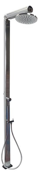Doccia da Giardino Miscelatore Soffione e Doccetta Mobile QUICK Q125 Dimensioni 12,6x9x h 210 cm - peso 8 kg con Soffione250 mm, colore Alluminio satinato