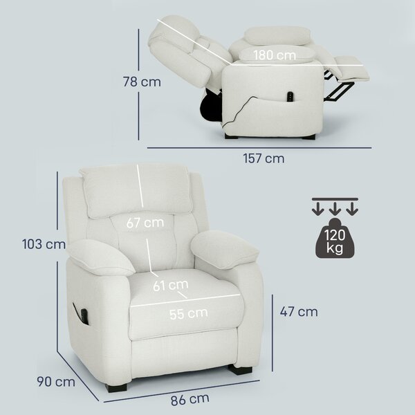 HOMCOM Poltrona Relax Elettrica, Poltrona Reclinabile con Porta USB, Poggiapiedi, Tasche Laterali e Telecomando, 86x90x103 cm, Crema | Aosom Italy