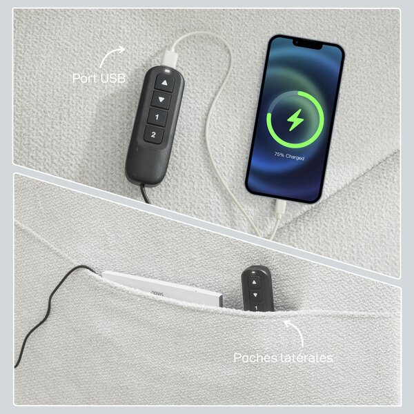 HOMCOM Poltrona Relax Elettrica, Poltrona Reclinabile con Porta USB, Poggiapiedi, Tasche Laterali e Telecomando, 86x90x103 cm, Crema | Aosom Italy