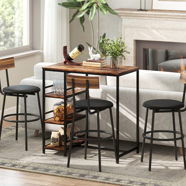 HOMCOM Tavolo da Bar Alto con 3 Ripiani di Stoccaggio e Telaio in Acciaio, 90x50x90,5 cm, Marrone Rustico e Nero | Aosom Italy